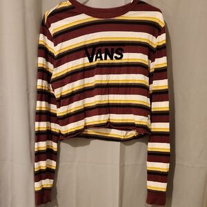 Vans Maroon, White & Yellow Striped Cropped Long Sleeve